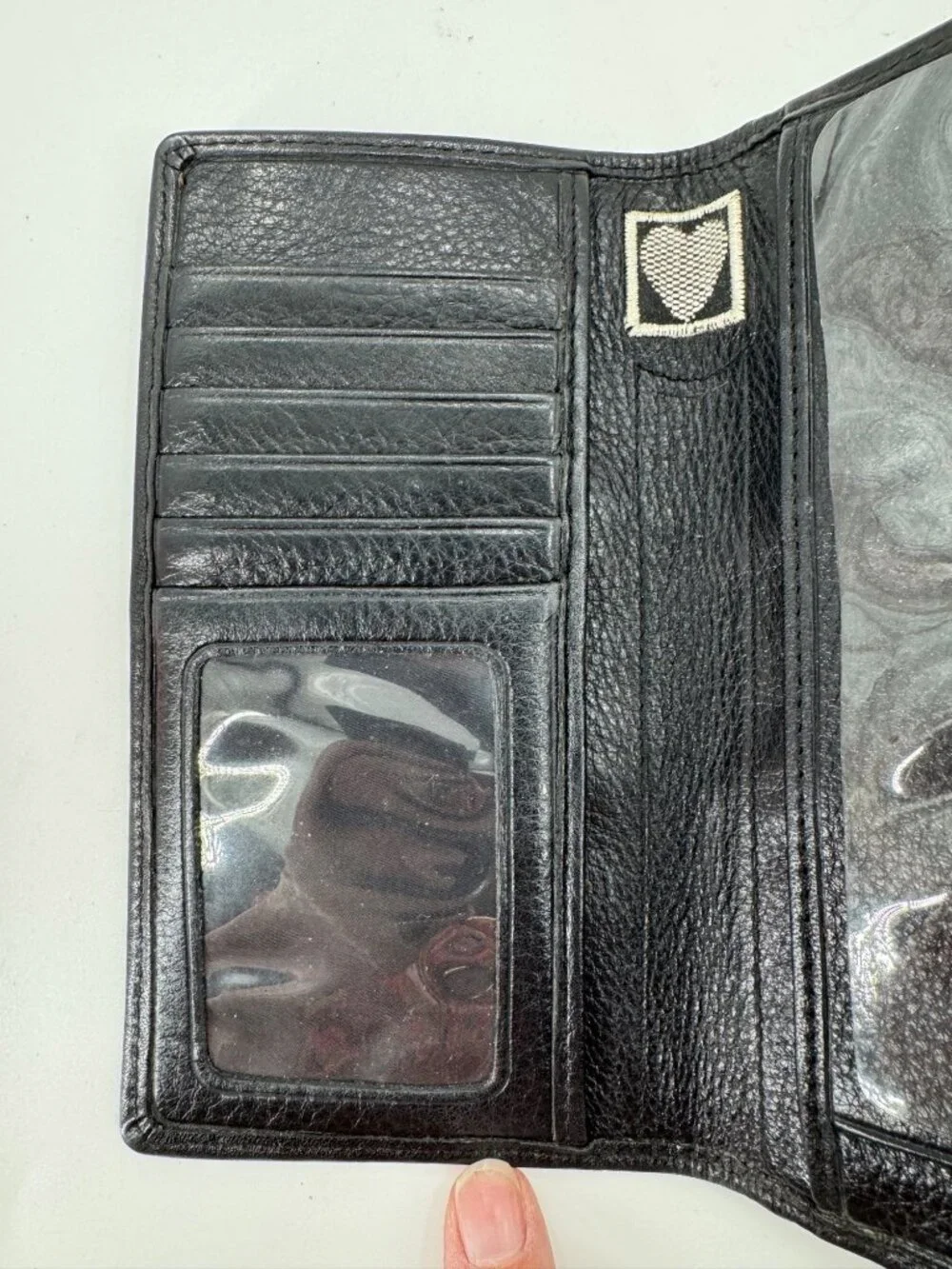 Brighton Black Crocodile Embossed Leather Checkbook Wallet Heart Silver Bar